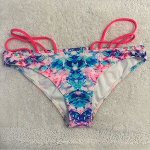 Victoria’s Secret Cheeky Strappy Neon Floral Bikini Bottoms Medium